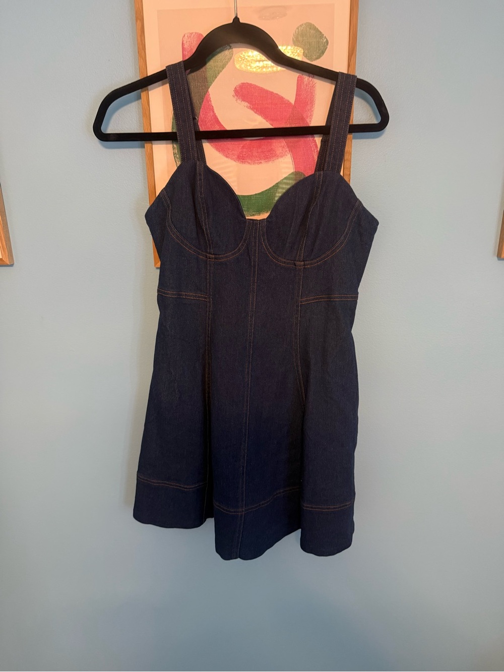 Dark Indigo Denim Mini Dress with Structured Bust